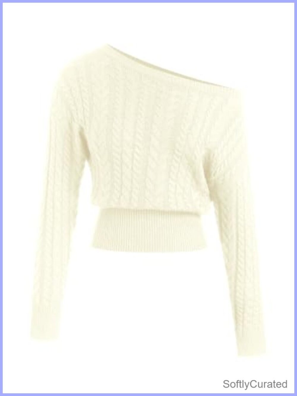 Off Shoulder Cable Knit Sweater Slim Waist Cropped Pullover